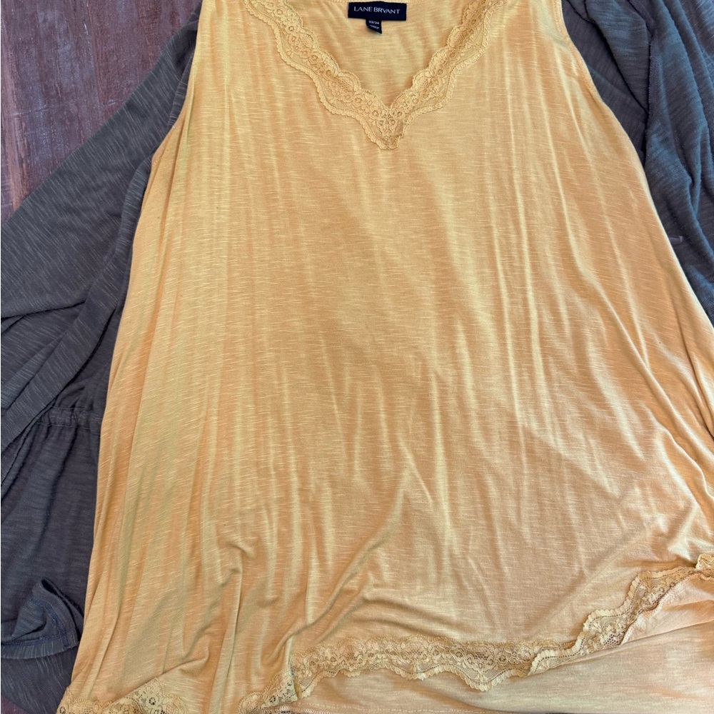Lane Bryant Sleeveless Mustard Lace Accent Top